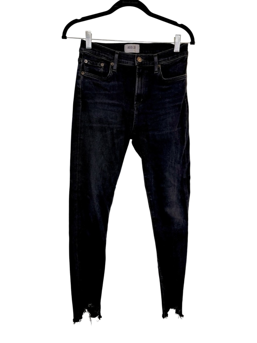 AGOLDE Black Distressed Raw Hem Skinny Jeans Modern Grunge Size 28